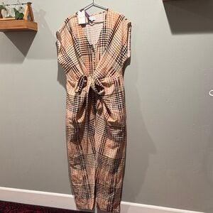 NWT Rujuta Sheth NY Venus Wrap Jumper Sleeveless Peach Plaid Tie-Waist Jumpsuit
